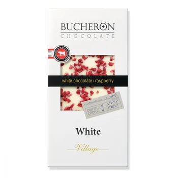 

Chocolate Bucheron "white village", white with pieces of raspberry, 100 gr