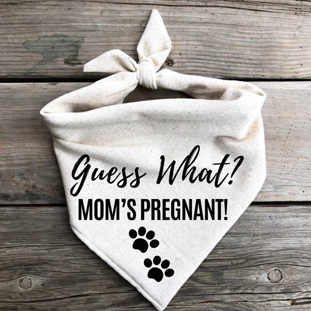 

Personalize Text Guess What Mom's Pregnant!! Dog Bandana for Baby, Pregnancy Announcement to Dad, Grandparents, Family,Wedding