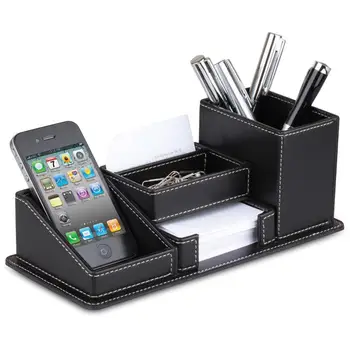 

High Grade PU Leather Pen Holder Pencil Box Desktop Remote Storage Box Stationery Pen Stand Pot Marble Desk Organizer Container
