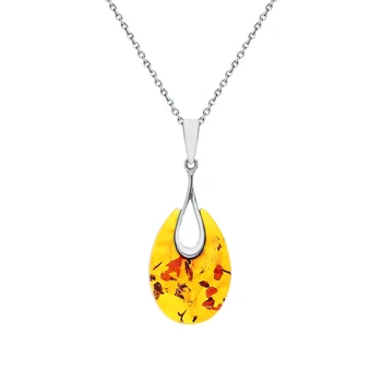 

Silver Pendant with amber sunlight sample 925