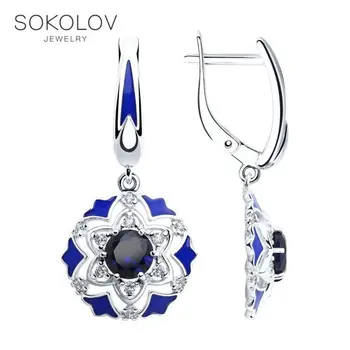 

SOKOLOV drop earrings with stones in silver with enamel and blue corundum and cubic zirconia fashion jewelry 925 women's/men's, male/female, long earrings, women's male
