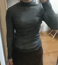 Blusa de malla transparente con manga larga para otoño, camisa fina con cuello de tortuga para mujer, talla M-3XL