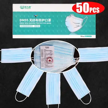 

POWECOM 50-300PCS Adult Blue Disposable Face Mouth Masks Non Woven 3 layer Filter Safety Breathable Mask Anti Dust Earloops Mask