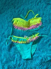Traje de baño para niñas adolescentes de 5 a 12 años, bañador con borlas, Bikini grande con cuello Halter, traje de baño con flecos