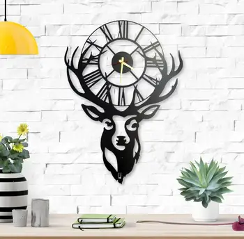 

Deer Unique Design Metal Wall Clock Metal Wall Art Works - Metal Wall Decor Home Office Decoration Modern Silent Movement 32X24