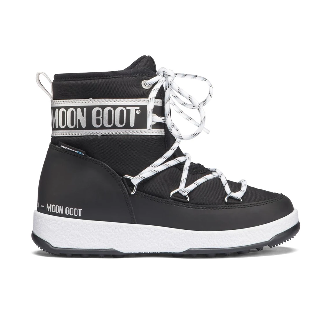 Moon Boot черные зимние ботинки для мальчиков 34051200-001 We Jr MIDs Wp Черно-серебристые классические лыжные ботинки