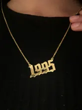 Collar de acero inoxidable hecho a mano con número para mujer y niña, Color dorado, Collares personalizados, 1995, 1996, 1997, 1998, 1999