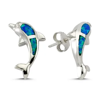 

Teleplus Dolphin Pattern Opal Earrings 925 Sterling Silver
