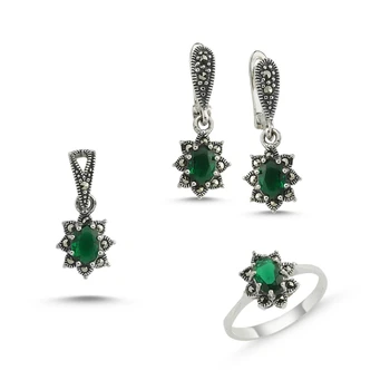 

Silver 925 Sterling Marcasite & Zircon Crystal Set