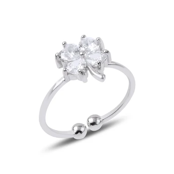 

Silver 925 Sterling Zircon Gemstone Clover Ring
