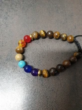 Pulsera de piedra de ojo de tigre de Lava Natural para hombre y mujer, brazalete de terapia de equilibrio curativo, joyería ajustable para rezar, 7 Cuentas de Chakra