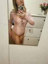 Body Sexy ajustado para mujer, mono ceñido de manga larga con cuello de pico, Top de leotardo