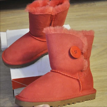 

MONQI новые зимние сапоги из натуральной овчины на меху, Красные детские высококачественные сапоги, зимние сапоги для девочки