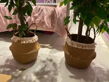 Potted Baskets Vase Hanging Handle Plant Garden-Flower Seagrass Woven Wicker Foldable