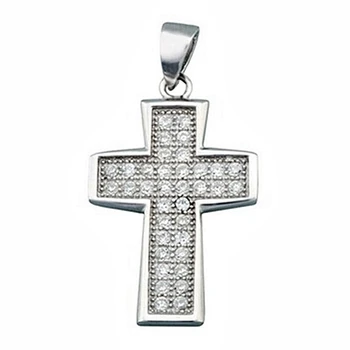 

Cross crucifix Silver 925 Sterling m Rhodium cubic zirconia rectangular [6572]