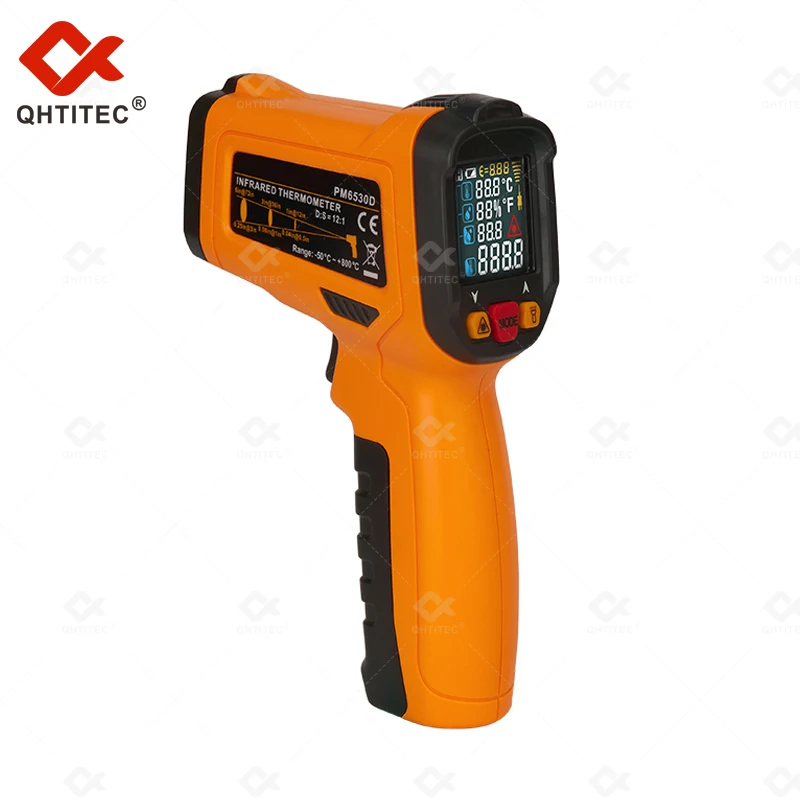 QHTITEC 휴대용 IR 적외선 온도계, PM6530D, 온도 건 미터,-50  800 ℃ 습도, 이슬 포인트, IRT K 타입 주변 UV 라이트