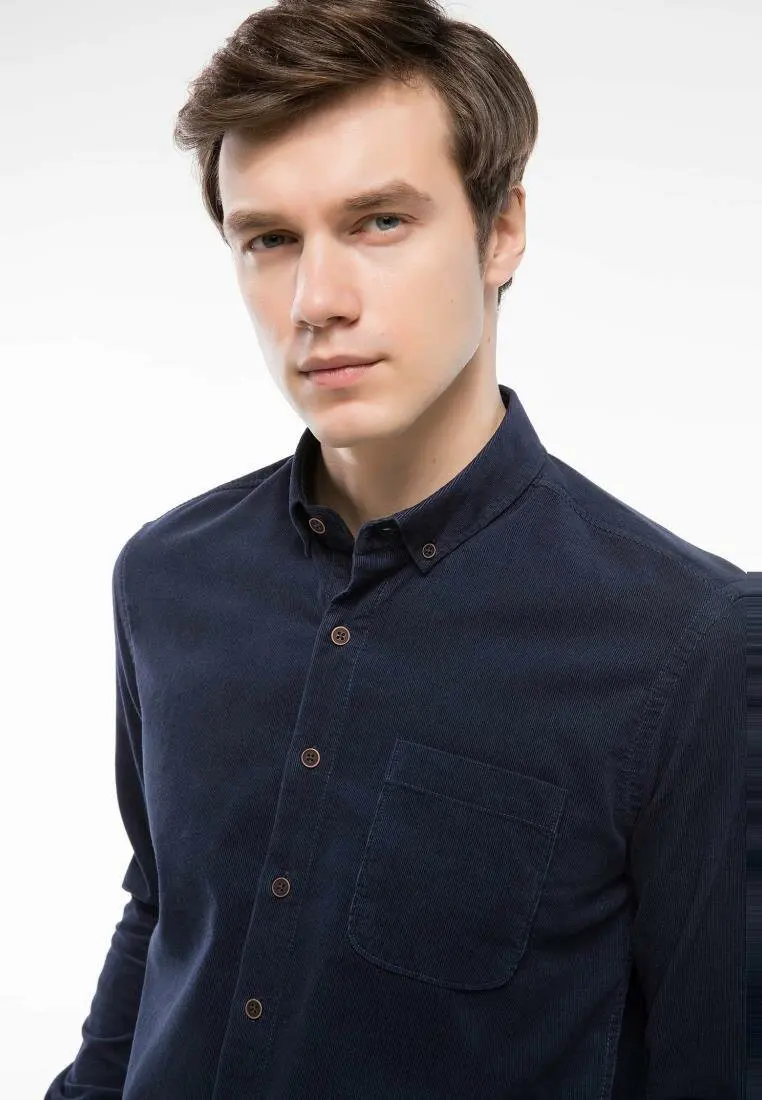 Goede Defacto Mannen Herfst Effen Kleur Katoenen Shirt Alle Match Lange Mouw Mannelijke Pocket Retro Blouse Shirt J1153AZ18WN