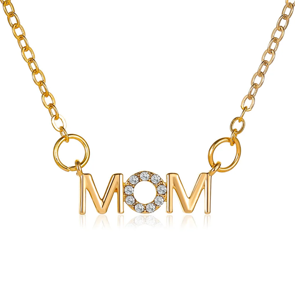 Gold Color MOM Letter Pendant Necklace 