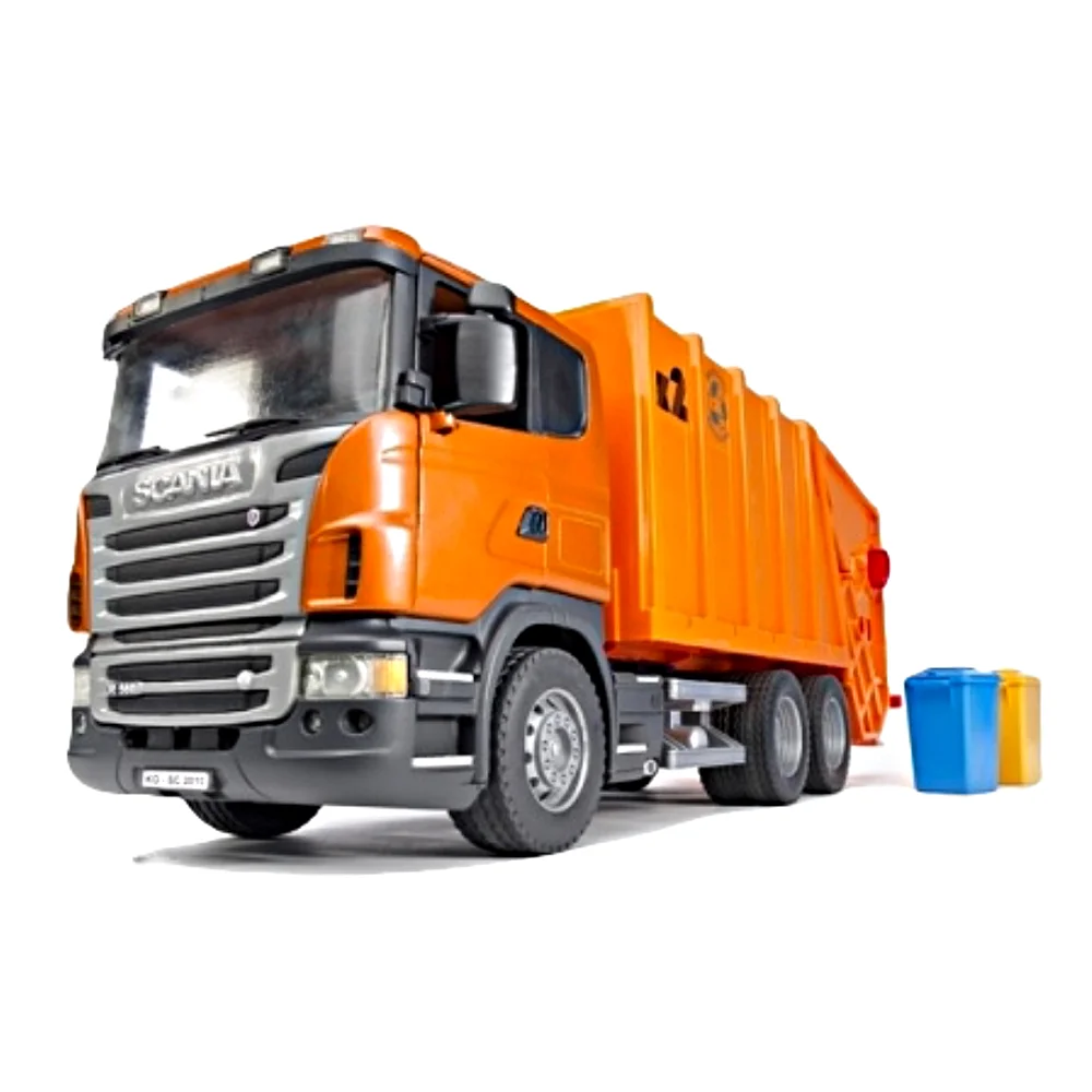 03-560 Мусоровоз Scania(цвет оранжевый)(подходит модуль со звуком и светом "H") Bruder