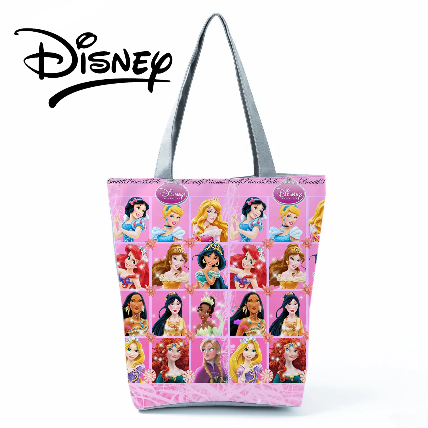 Disney Princess Printed Handbags Fashion Cartoon Shoulder Bag High Capacity Women Shopping Bag Lady Storage Bag Travel Beach Bag