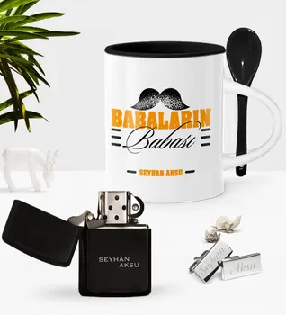 

Personalized Babaların Father With Spoon Cup Cigarette Lighter Cufflink Seti-2