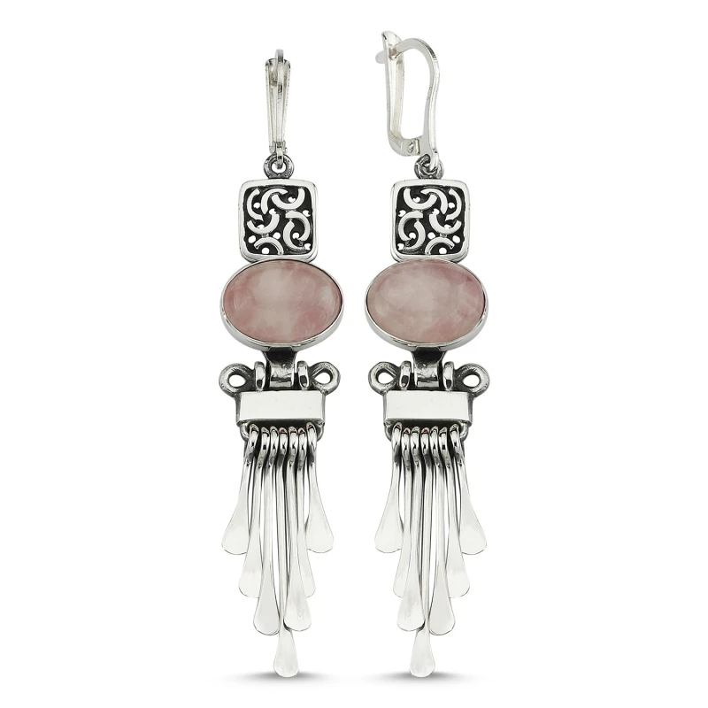 

Armagano Pink Quartz Gemstone Dangle Hand Handwork Earrings