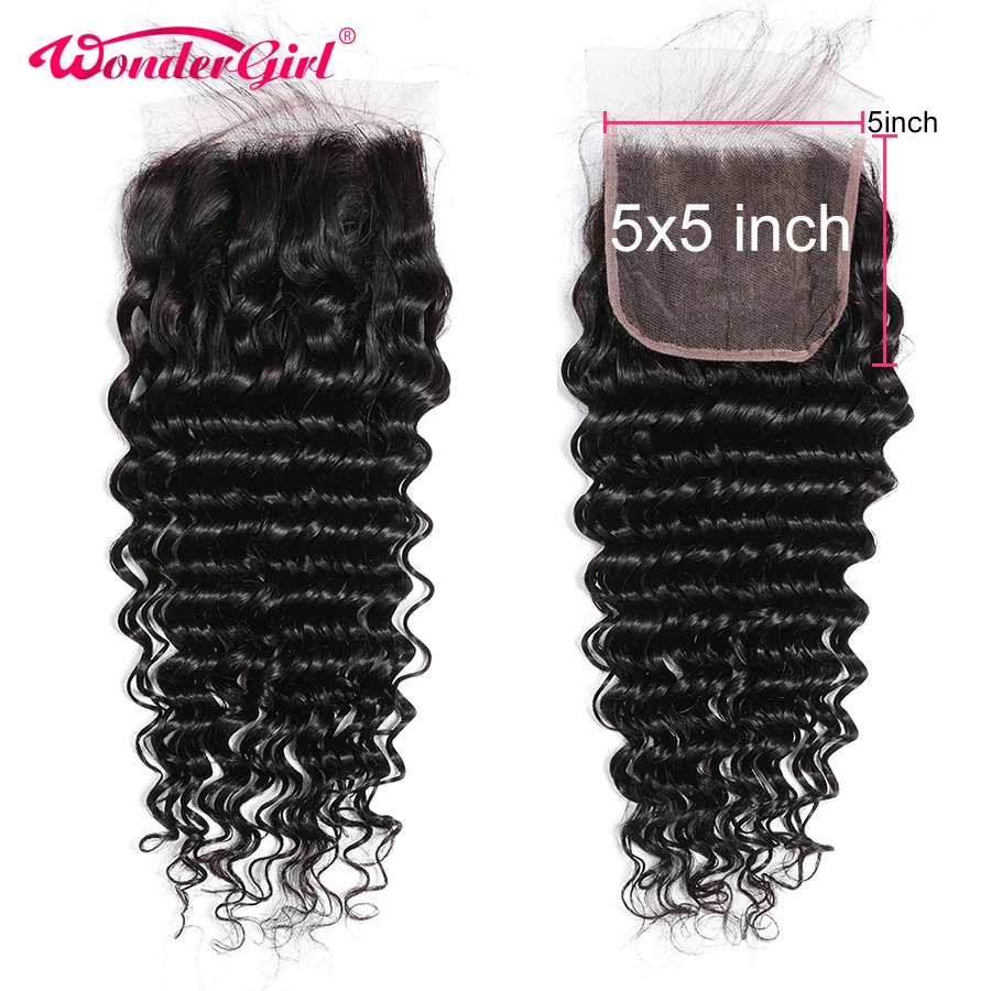 

Brazilian 5x5 Deep Wave Closure Pre Plucked With Baby Hair Remy Human Hair 5x5 Lace Closure Free Middle Three Part Wonder girl