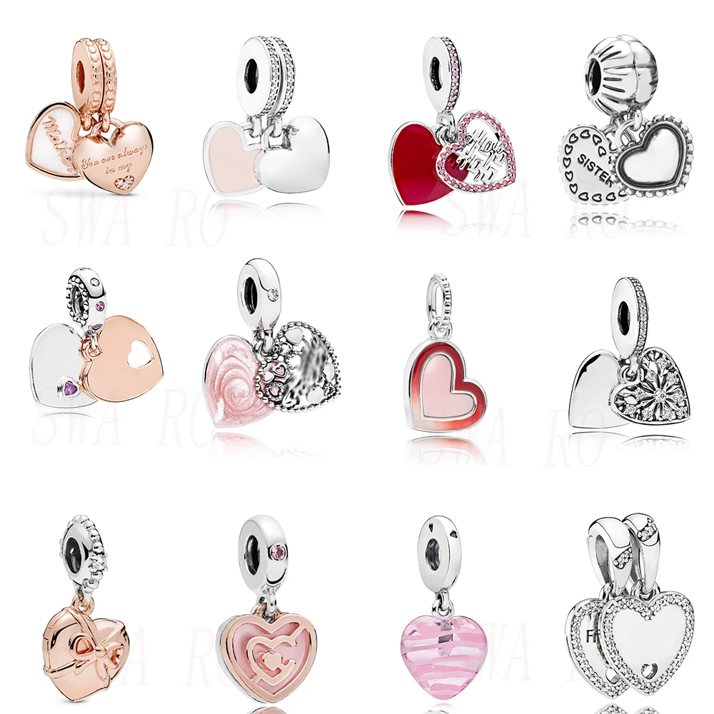 

Classic 925 New Mother And Daughter, Part Of My Heart, Pink Heart Labyrinth Dangle Charm, Brazilian Hanging Ladies Jewelry Gift
