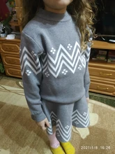 Girls Dress Top-Coat Knitwear Sweater Bear Leader Long-Sleeve Winter Pattern Geometric