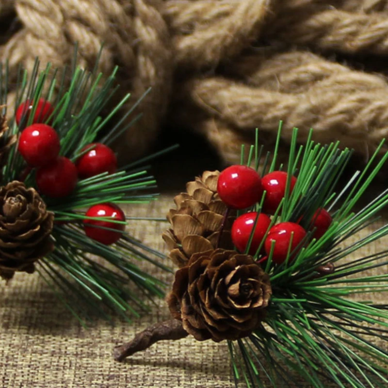 15 Pack TOUTN Christmas Tree Decoration Pine Cone Red Berry Picks 3 Inch Stems Artificial Holly Branches for Xmas Crafts Party Home Decor