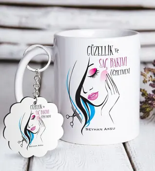 

Personalized Beauty And Hair Care Teacher White Mug and Keychain Gift Set