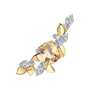 

Brooch Sokolov made of gold with Topaz Swarovski Crystals and cubic zirconia Swarovski, fashion jewelry, 585, women's male