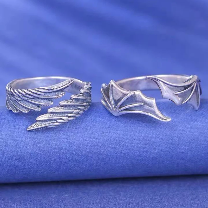 JadeAngel Adjustable Feather Ring - Stainless Steel Vintage Punk Thumb Ring For Women & Men, Silver Color, Size 7-9