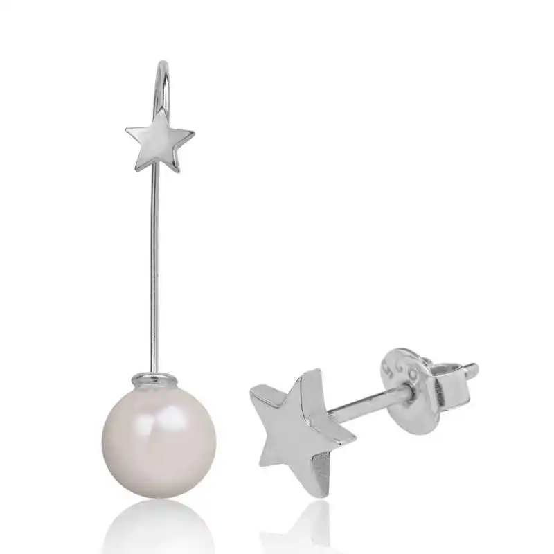 

Merve Silver Silver Pearl Star Earrings