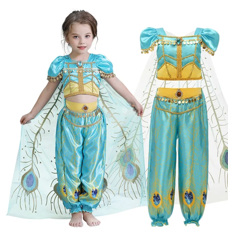 

Fancy Children Clothing Jasmine Cosplay Costume Halloween Print Princess Party Dress Girls Rapunzel Baby Clothes for Kids 4 10T