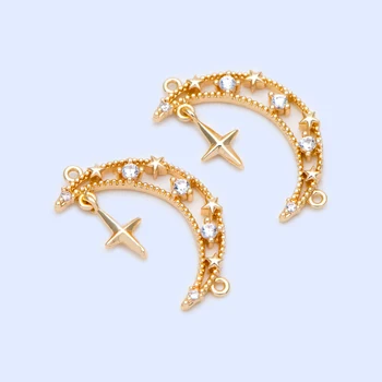 

10pcs Gold Moon Charms 24x13mm, 18K Gold plated Brass, Moon Connector Pendants (GB-1179)