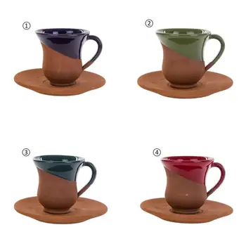 

Ceramic Coffee Espresso Cup With Organic Plate - 11,5 / 7,5x6,5x6,5 Cm / Asorti