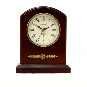 

Table clock for Bookshelf, sideboard, living room, office, entrance. Wooden with bronze ornament, classic style. Color Walnut