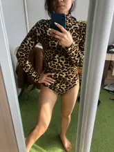 EIFER-Body de leopardo para mujer, Body Sexy ajustado, traje de cuello alto de manga larga, mono estampado