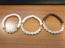 NeeFu WoFu-Pulseras con letras digitales para mujer, brazaletes con nombre bohemio hechos a mano, cuentas de disco personalizadas