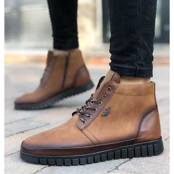 

BA0077 Laced Tan Black Base Men 'S Classic Sports Classic Half Ankle Boot. Van, chaussure, air, para, flip, cover, lace, shoelace