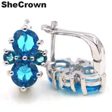 15x10 мм элегантный Париж, голубой топаз подарок для девочек Серебряные серьги