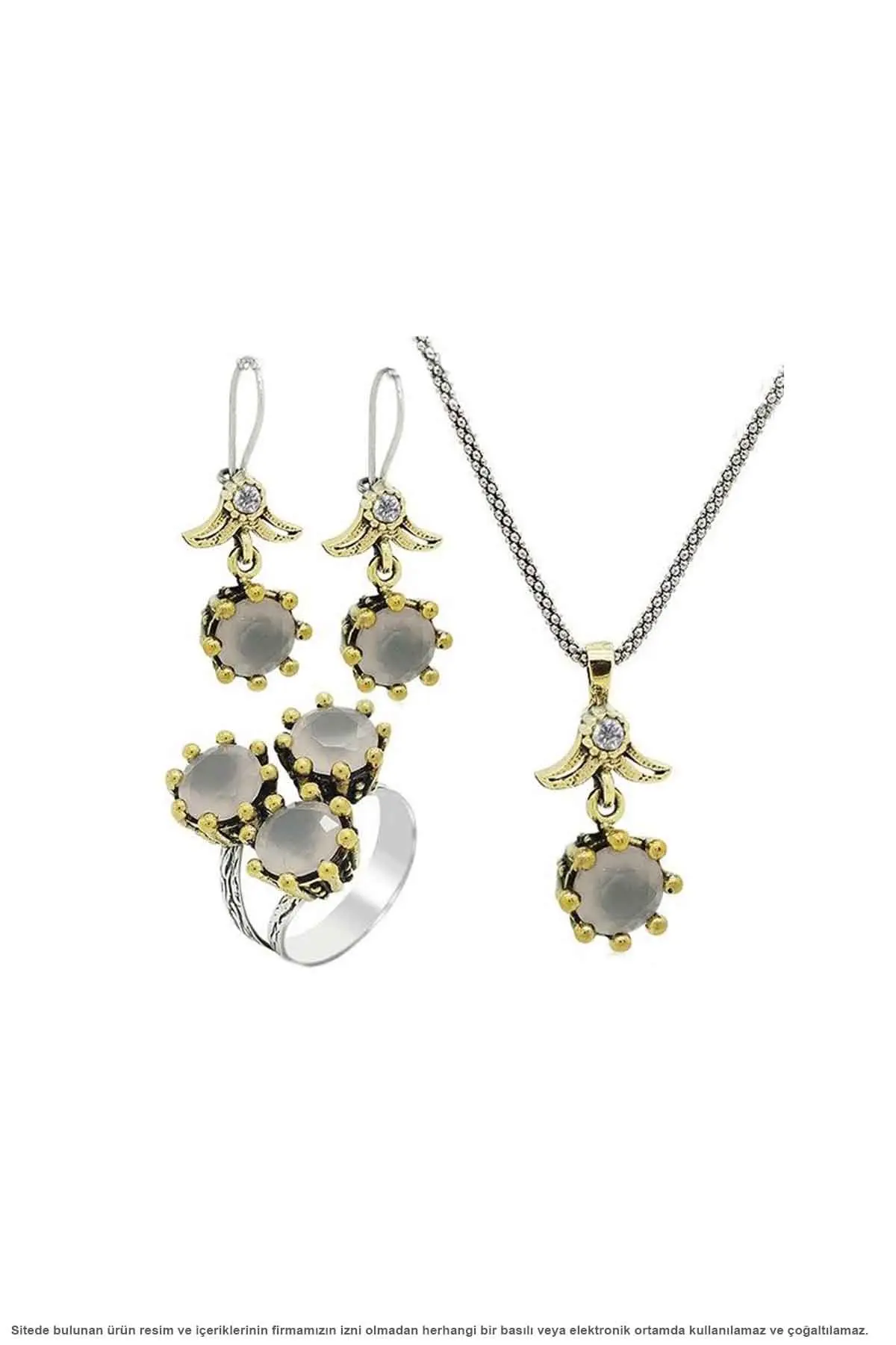 

Silver Pink Quartz Stone Triple Set Jewelry Midyat