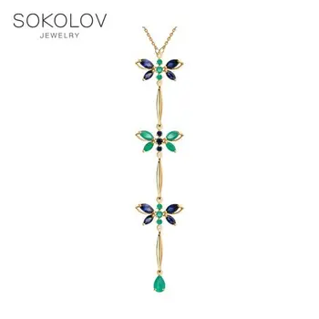 

Necklace SOKOLOV gold agate and corundums fashion jewelry 585 women's male