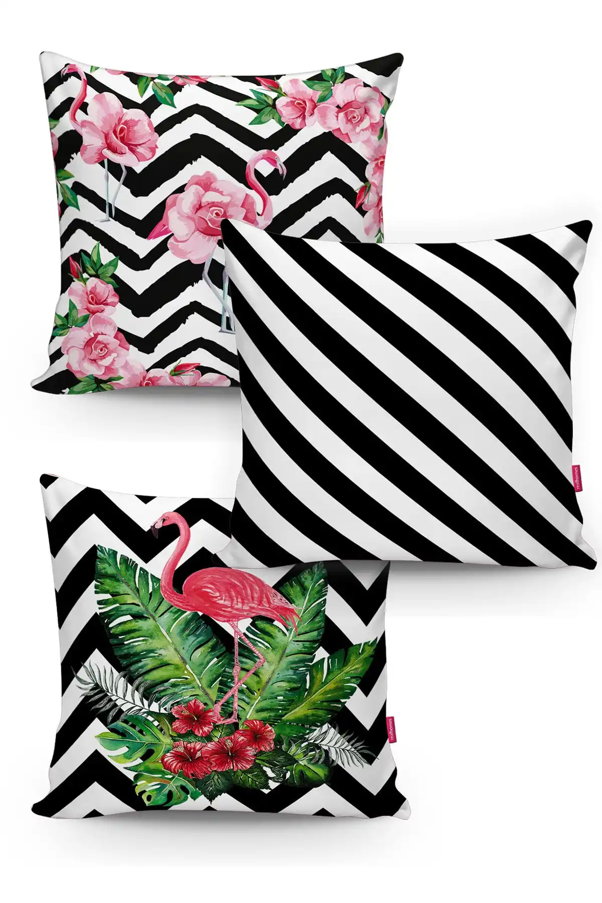 

Modern Flamingo Pattern Decorative 3'lü Pillow decorate Case Seti