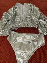 Sexy Club fiesta nocturna mono mujeres lentejuelas brillante de manga larga de cuello en V profundo Loose Vintage monos Streetwear mamelucos #38