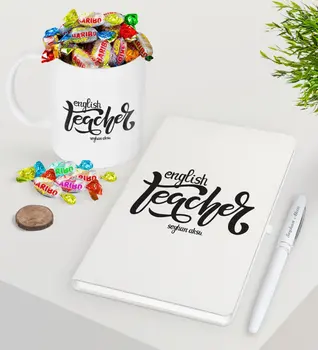 

Personalized English Teacher White Notebook Pen Sugary Mug Seti-15