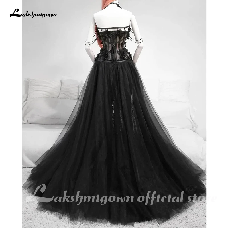 mermaid wedding dress Gothic Black Long Wedding Dress 2021 Sexy Bridal Gown Vestidos De Novia Sexy Tulle Wedding Gowns Trouwjurk Plus Size tea length wedding dress