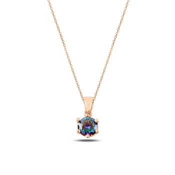 

Silver 925 Sterling Mystic Topaz Zircon Engagement Necklace