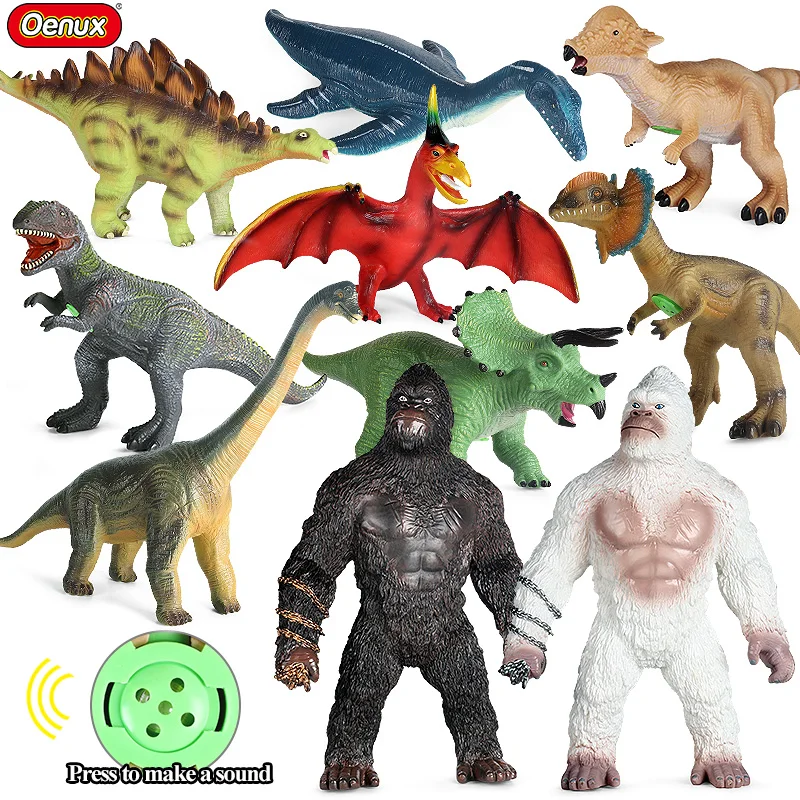 Oenux Soft Pvc Sound Big Size Jurassic Carnotaurus T-Rex Action Figures Dinosaur World Animals Model Collection Fun Kid Gift Toy